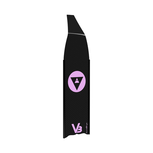 A single carbon fiber fin with a black body and a pale lilac logo, indicating the model V3-30.