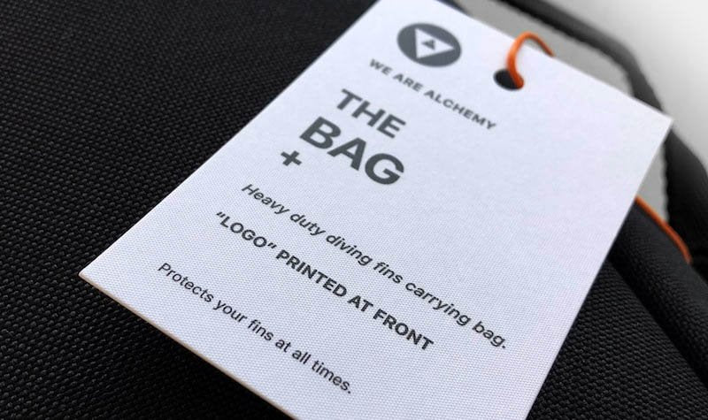 Alchemy The Bag, with padding, showing tag featuring details
